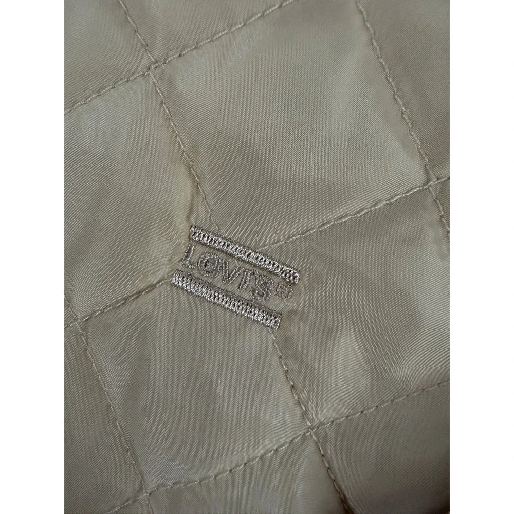Levis Quilted Bomber Jacket Cream Beige Mens Medium Full Zip Diamond Puffer